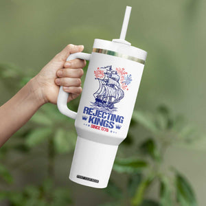 Rejecting Kings Since 1776 Tumbler With Handle Vintage Patriotic Ship 4th Of July Fireworks TS02 Print Your Wear