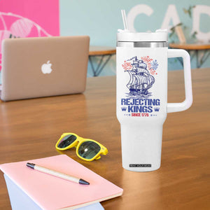Rejecting Kings Since 1776 Tumbler With Handle Vintage Patriotic Ship 4th Of July Fireworks TS02 Print Your Wear