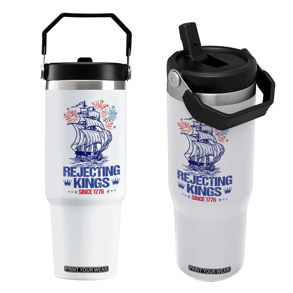 Rejecting Kings Since 1776 Flip Straw Tumbler Vintage Patriotic Ship 4th Of July Fireworks TS02 One Size: 30 oz White Print Your Wear
