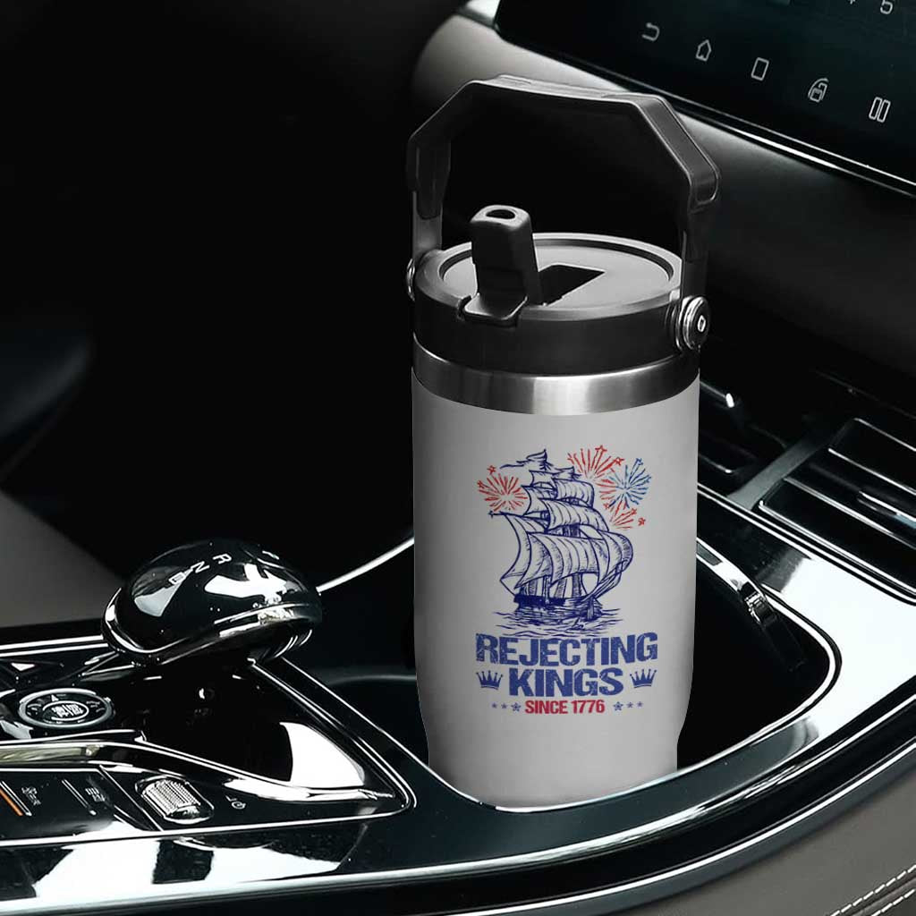 Rejecting Kings Since 1776 Flip Straw Tumbler Vintage Patriotic Ship 4th Of July Fireworks TS02 Print Your Wear