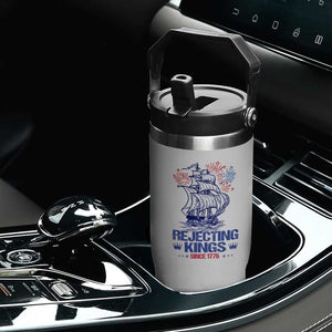 Rejecting Kings Since 1776 Flip Straw Tumbler Vintage Patriotic Ship 4th Of July Fireworks TS02 Print Your Wear