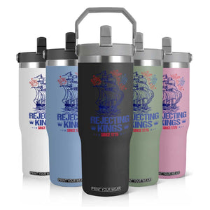 Rejecting Kings Since 1776 Flip Straw Tumbler Vintage Patriotic Ship 4th Of July Fireworks TS02 Print Your Wear