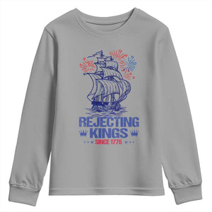 Rejecting Kings Since 1776 Youth Sweatshirt Vintage Patriotic Ship 4th Of July Fireworks TS02 Sport Gray Print Your Wear