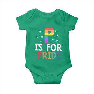 P is for Pride Baby Onesie Funny Rainbow Alphabet Celebrating LGBTQ+ Identity TS02 Irish Green Print Your Wear