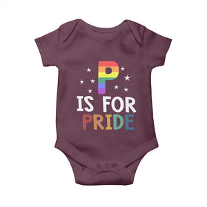P is for Pride Baby Onesie Funny Rainbow Alphabet Celebrating LGBTQ+ Identity TS02 Maroon Print Your Wear