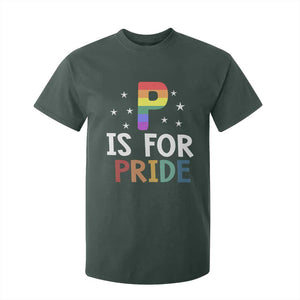 P is for Pride T Shirt For Kid Funny Rainbow Alphabet Celebrating LGBTQ+ Identity TS02 Dark Forest Green Print Your Wear