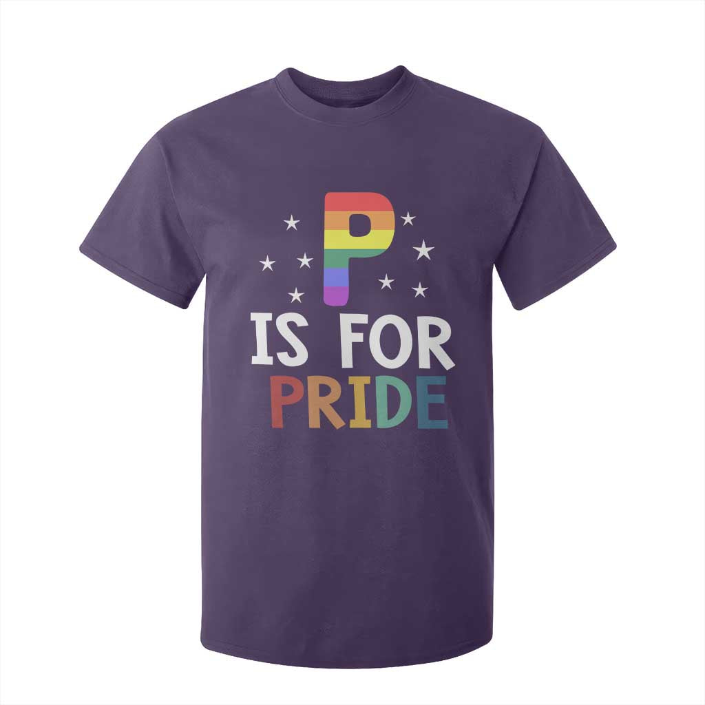 P is for Pride T Shirt For Kid Funny Rainbow Alphabet Celebrating LGBTQ+ Identity TS02 Purple Print Your Wear
