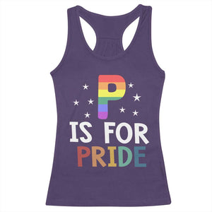 P is for Pride Racerback Tank Top Funny Rainbow Alphabet Celebrating LGBTQ+ Identity TS02 Purple Print Your Wear