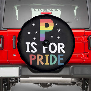 P is for Pride Spare Tire Cover Funny Rainbow Alphabet Celebrating LGBTQ+ Identity TS02 Black Print Your Wear