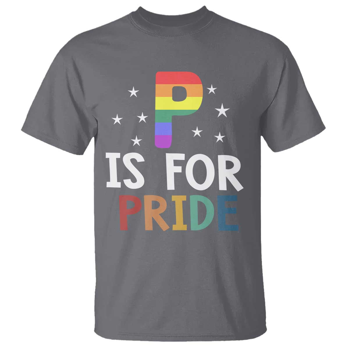 P is for Pride T Shirt Funny Rainbow Alphabet Celebrating LGBTQ+ Identity TS02 Charcoal Print Your Wear