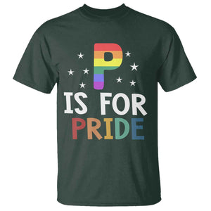 P is for Pride T Shirt Funny Rainbow Alphabet Celebrating LGBTQ+ Identity TS02 Dark Forest Green Print Your Wear