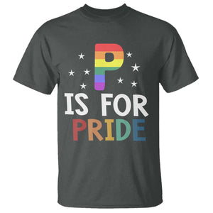 P is for Pride T Shirt Funny Rainbow Alphabet Celebrating LGBTQ+ Identity TS02 Dark Heather Print Your Wear