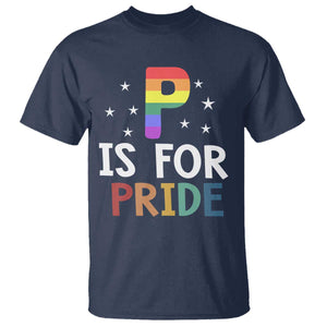 P is for Pride T Shirt Funny Rainbow Alphabet Celebrating LGBTQ+ Identity TS02 Navy Print Your Wear