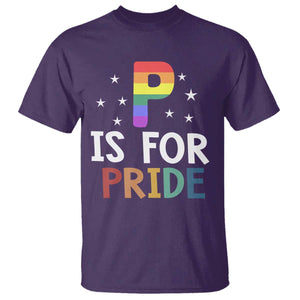 P is for Pride T Shirt Funny Rainbow Alphabet Celebrating LGBTQ+ Identity TS02 Purple Print Your Wear