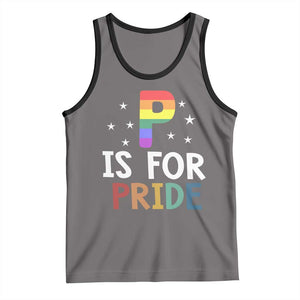 P is for Pride Tank Top Funny Rainbow Alphabet Celebrating LGBTQ+ Identity TS02 Deep Heather Black Print Your Wear