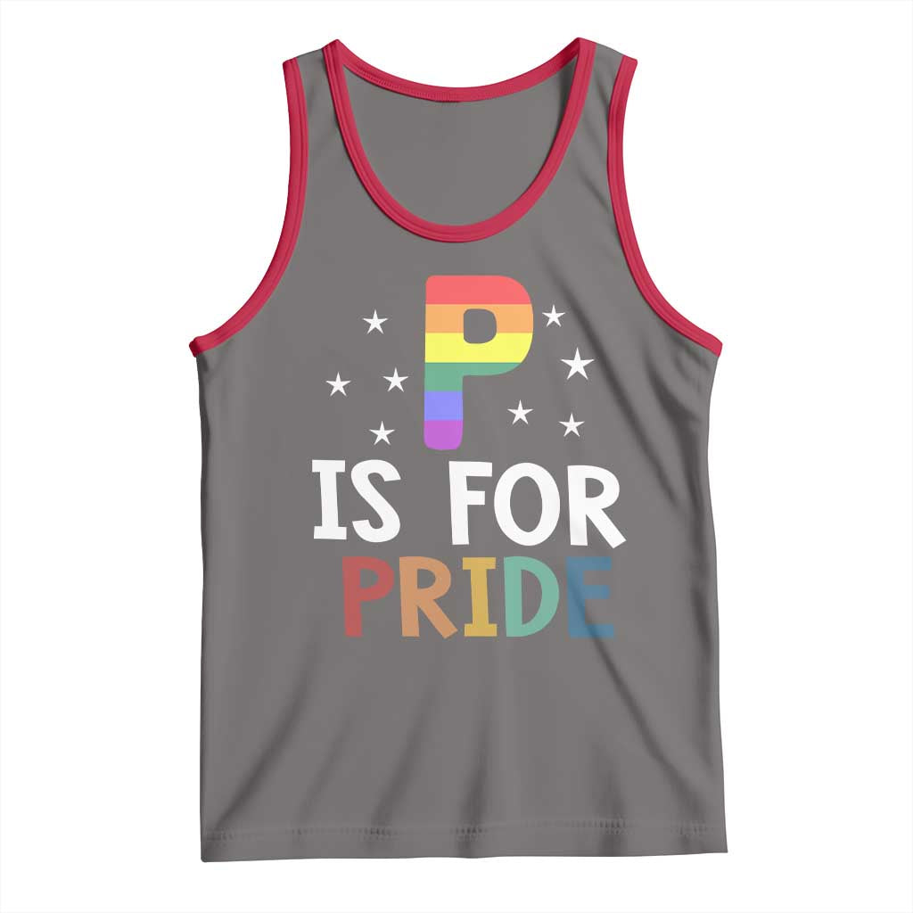 P is for Pride Tank Top Funny Rainbow Alphabet Celebrating LGBTQ+ Identity TS02 Deep Heather Red Print Your Wear