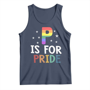 P is for Pride Tank Top Funny Rainbow Alphabet Celebrating LGBTQ+ Identity TS02 Navy Print Your Wear