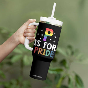 P is for Pride Tumbler With Handle Funny Rainbow Alphabet Celebrating LGBTQ+ Identity TS02 Print Your Wear