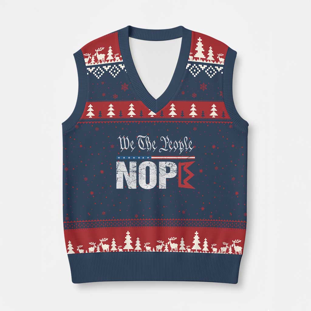 We The People Say Nope V-Neck Knit Sweater Vest Retro Patriotic No Kings Political Satire TS02 Navy Red Print Your Wear
