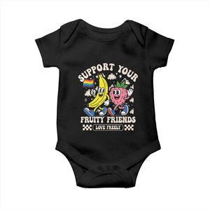Support Your Fruity Friends Baby Onesie Retro Cute Banana and Berry LGBT Pride Support TS02 Black Print Your Wear