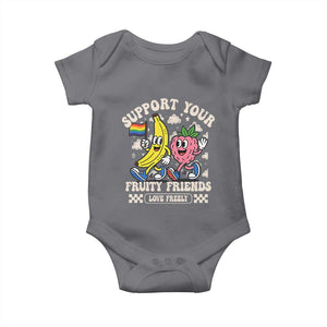 Support Your Fruity Friends Baby Onesie Retro Cute Banana and Berry LGBT Pride Support TS02 Charcoal Print Your Wear