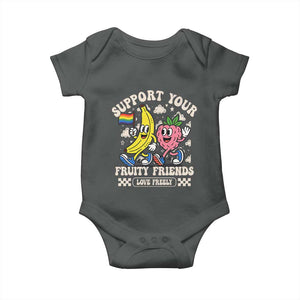 Support Your Fruity Friends Baby Onesie Retro Cute Banana and Berry LGBT Pride Support TS02 Dark Heather Print Your Wear