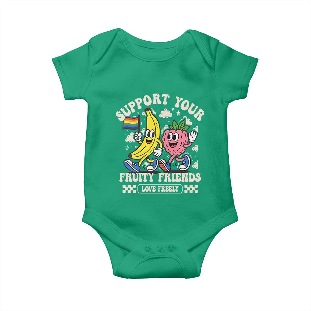 Support Your Fruity Friends Baby Onesie Retro Cute Banana and Berry LGBT Pride Support TS02 Irish Green Print Your Wear