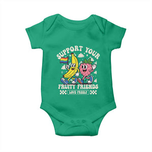 Support Your Fruity Friends Baby Onesie Retro Cute Banana and Berry LGBT Pride Support TS02 Irish Green Print Your Wear