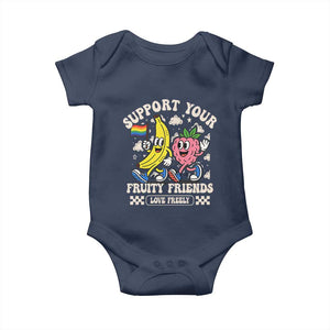 Support Your Fruity Friends Baby Onesie Retro Cute Banana and Berry LGBT Pride Support TS02 Navy Print Your Wear