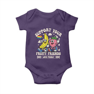 Support Your Fruity Friends Baby Onesie Retro Cute Banana and Berry LGBT Pride Support TS02 Purple Print Your Wear