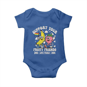 Support Your Fruity Friends Baby Onesie Retro Cute Banana and Berry LGBT Pride Support TS02 Royal Blue Print Your Wear