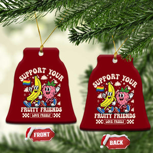 Support Your Fruity Friends Ceramic Ornament Retro Cute Banana and Berry LGBT Pride Support TS02 Print Your Wear