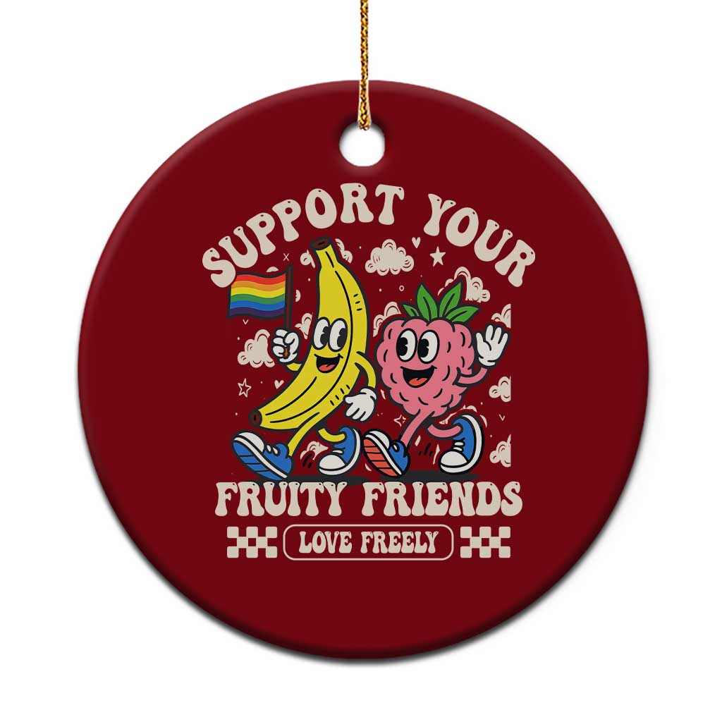 Support Your Fruity Friends Ceramic Ornament Retro Cute Banana and Berry LGBT Pride Support TS02 1pc Red Print Your Wear