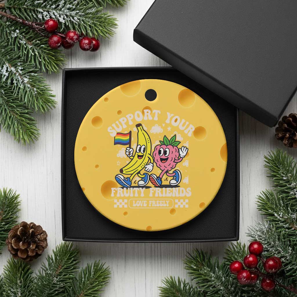 Support Your Fruity Friends Ceramic Ornament Retro Cute Banana and Berry LGBT Pride Support TS02 1pc Yellow Cheese Print Your Wear