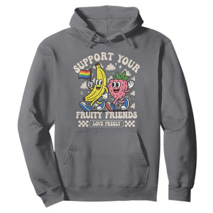 Support Your Fruity Friends Hoodie Retro Cute Banana and Berry LGBT Pride Support TS02 Charcoal Print Your Wear