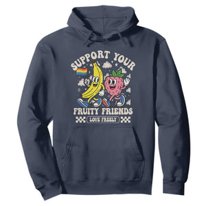 Support Your Fruity Friends Hoodie Retro Cute Banana and Berry LGBT Pride Support TS02 Navy Print Your Wear