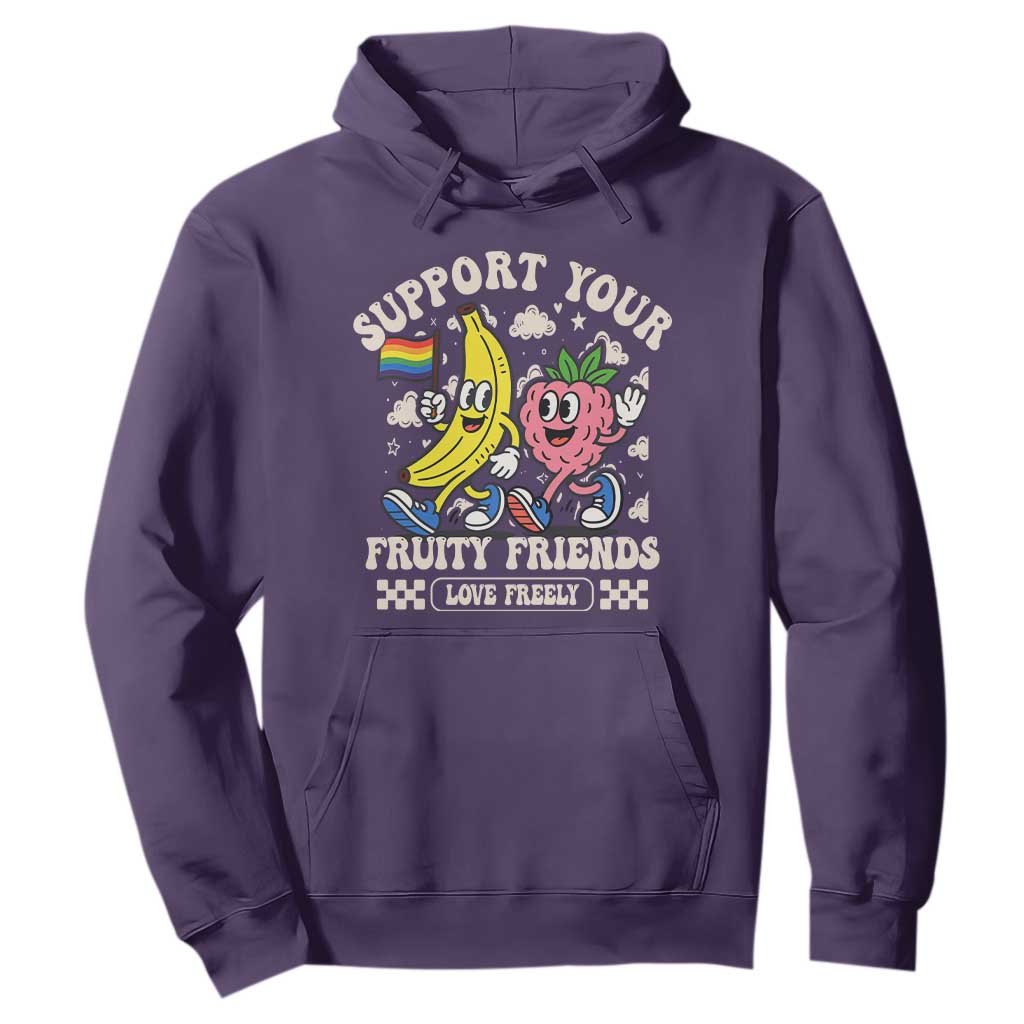 Support Your Fruity Friends Hoodie Retro Cute Banana and Berry LGBT Pride Support TS02 Purple Print Your Wear