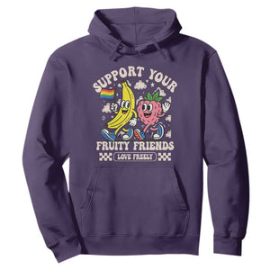 Support Your Fruity Friends Hoodie Retro Cute Banana and Berry LGBT Pride Support TS02 Purple Print Your Wear