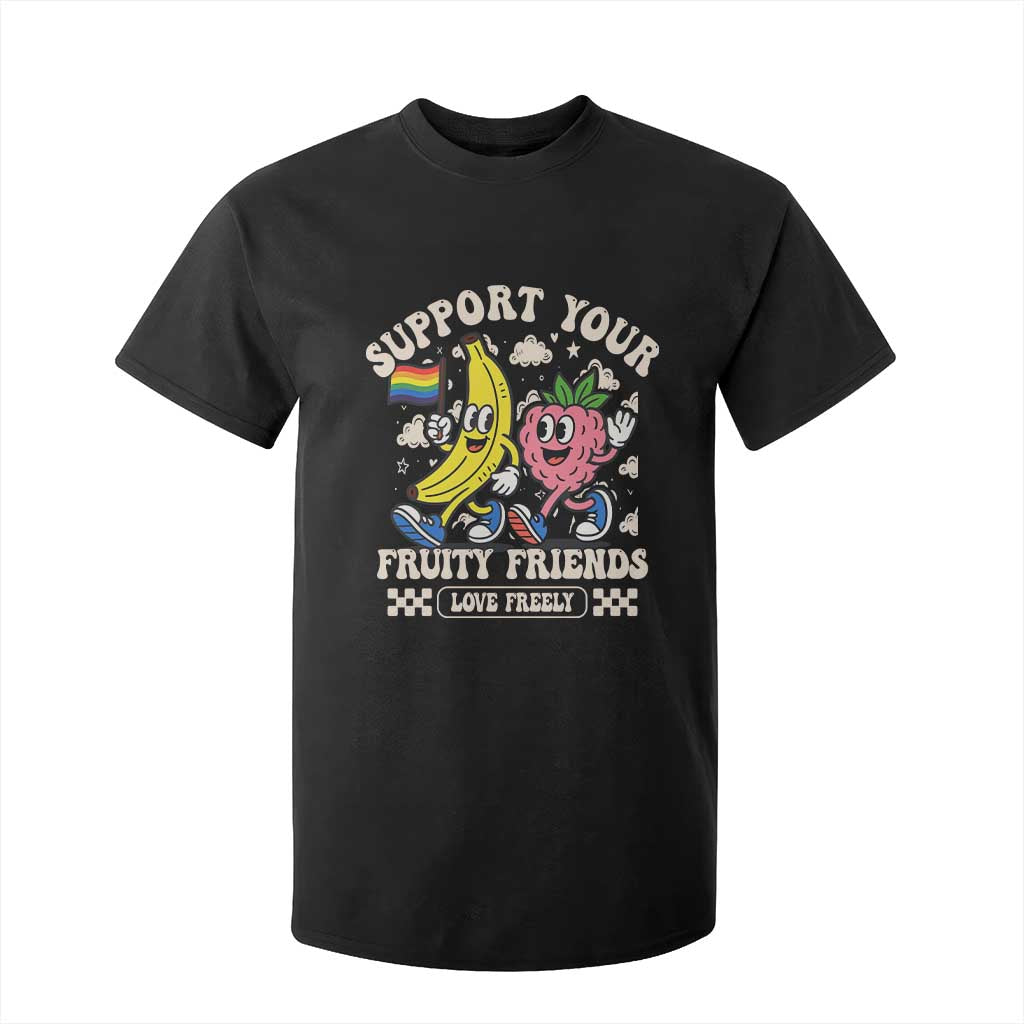 Support Your Fruity Friends T Shirt For Kid Retro Cute Banana and Berry LGBT Pride Support TS02 Black Print Your Wear