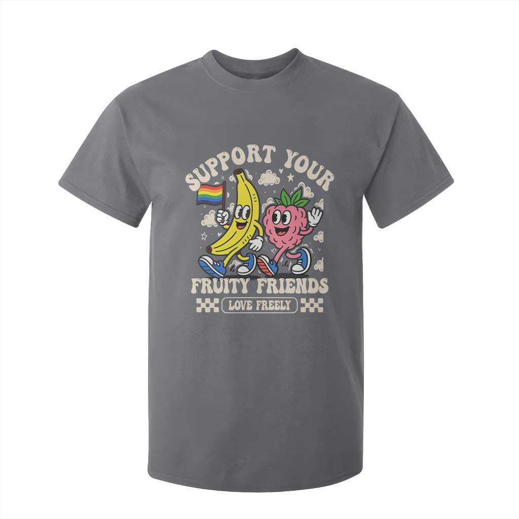 Support Your Fruity Friends T Shirt For Kid Retro Cute Banana and Berry LGBT Pride Support TS02 Charcoal Print Your Wear