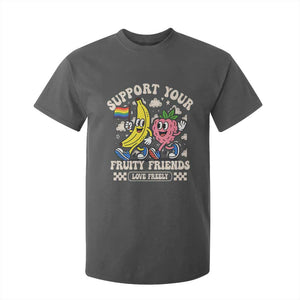 Support Your Fruity Friends T Shirt For Kid Retro Cute Banana and Berry LGBT Pride Support TS02 Dark Heather Print Your Wear