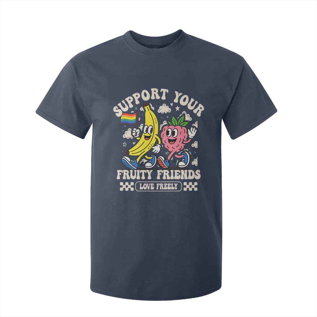 Support Your Fruity Friends T Shirt For Kid Retro Cute Banana and Berry LGBT Pride Support TS02 Navy Print Your Wear
