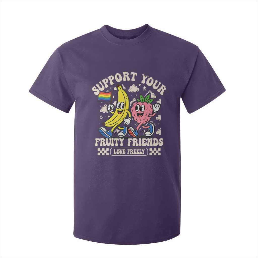 Support Your Fruity Friends T Shirt For Kid Retro Cute Banana and Berry LGBT Pride Support TS02 Purple Print Your Wear