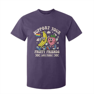 Support Your Fruity Friends T Shirt For Kid Retro Cute Banana and Berry LGBT Pride Support TS02 Purple Print Your Wear