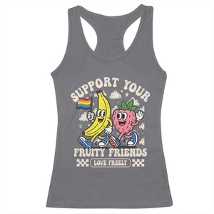 Support Your Fruity Friends Racerback Tank Top Retro Cute Banana and Berry LGBT Pride Support TS02 Charcoal Print Your Wear