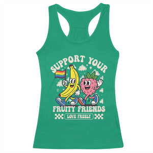 Support Your Fruity Friends Racerback Tank Top Retro Cute Banana and Berry LGBT Pride Support TS02 Irish Green Print Your Wear