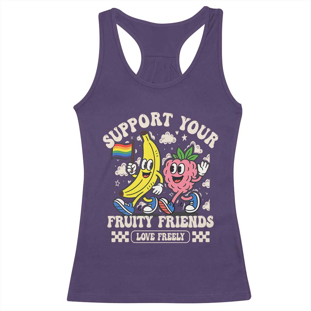 Support Your Fruity Friends Racerback Tank Top Retro Cute Banana and Berry LGBT Pride Support TS02 Purple Print Your Wear