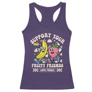 Support Your Fruity Friends Racerback Tank Top Retro Cute Banana and Berry LGBT Pride Support TS02 Purple Print Your Wear