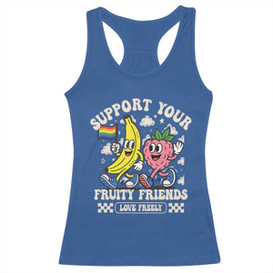 Support Your Fruity Friends Racerback Tank Top Retro Cute Banana and Berry LGBT Pride Support TS02 Royal Blue Print Your Wear