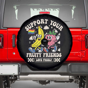 Support Your Fruity Friends Spare Tire Cover Retro Cute Banana and Berry LGBT Pride Support TS02 Black Print Your Wear